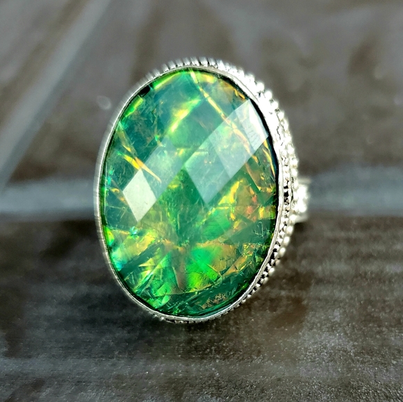 New Faceted Triplet Opal 925 Silver Ring. - Picture 3 of 16